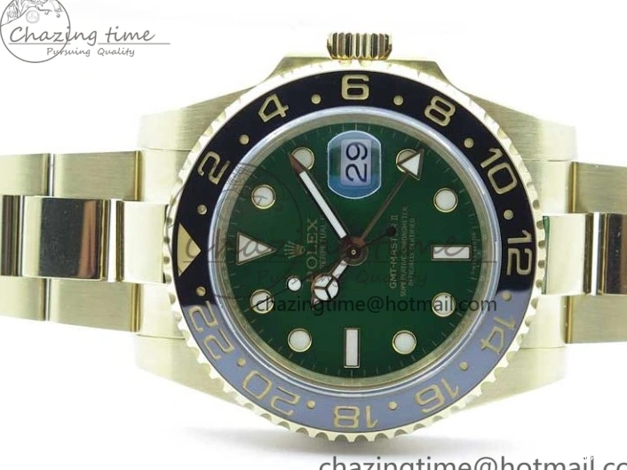 MiroTime 0202 TravelReady GMT Master II 116718 LN Black Ceramic 316L Steel GMF 1:1 Best Edition Green Dial on YG Bracelet A 2960